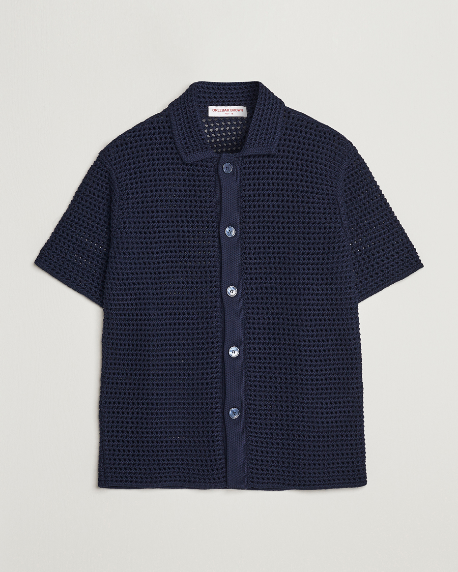Herre | Skjorter | Orlebar Brown | Thomas Crochet Heavy Knitted Cotton Shirt Night Iris