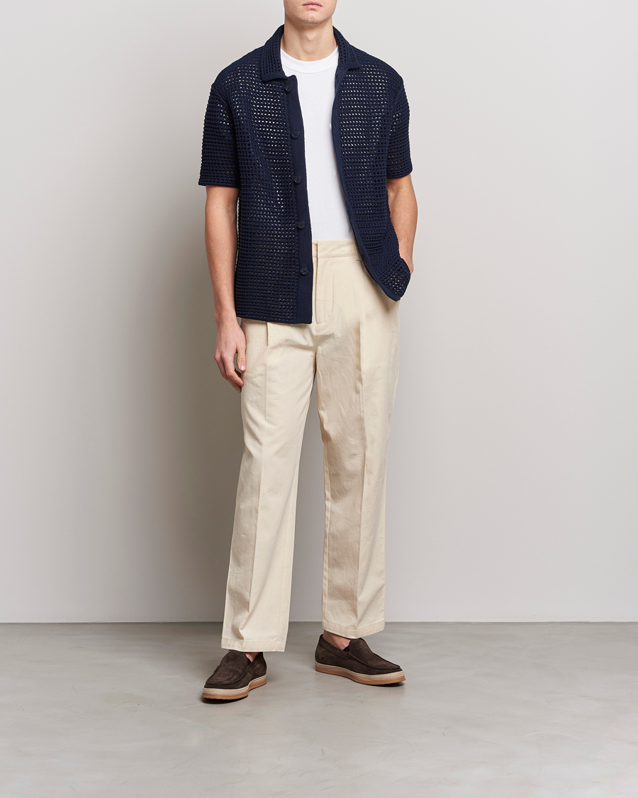 Herre | Skjorter | Orlebar Brown | Thomas Crochet Heavy Knitted Cotton Shirt Night Iris