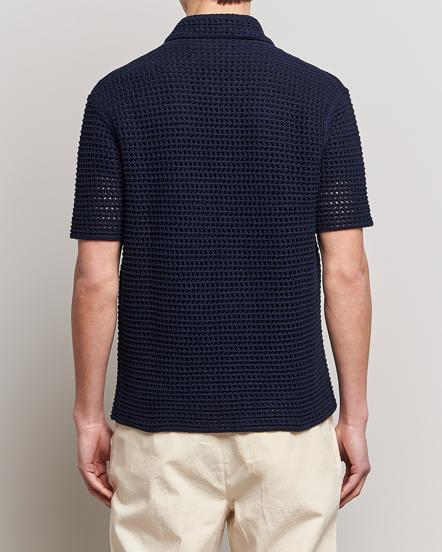 Herre | Skjorter | Orlebar Brown | Thomas Crochet Heavy Knitted Cotton Shirt Night Iris