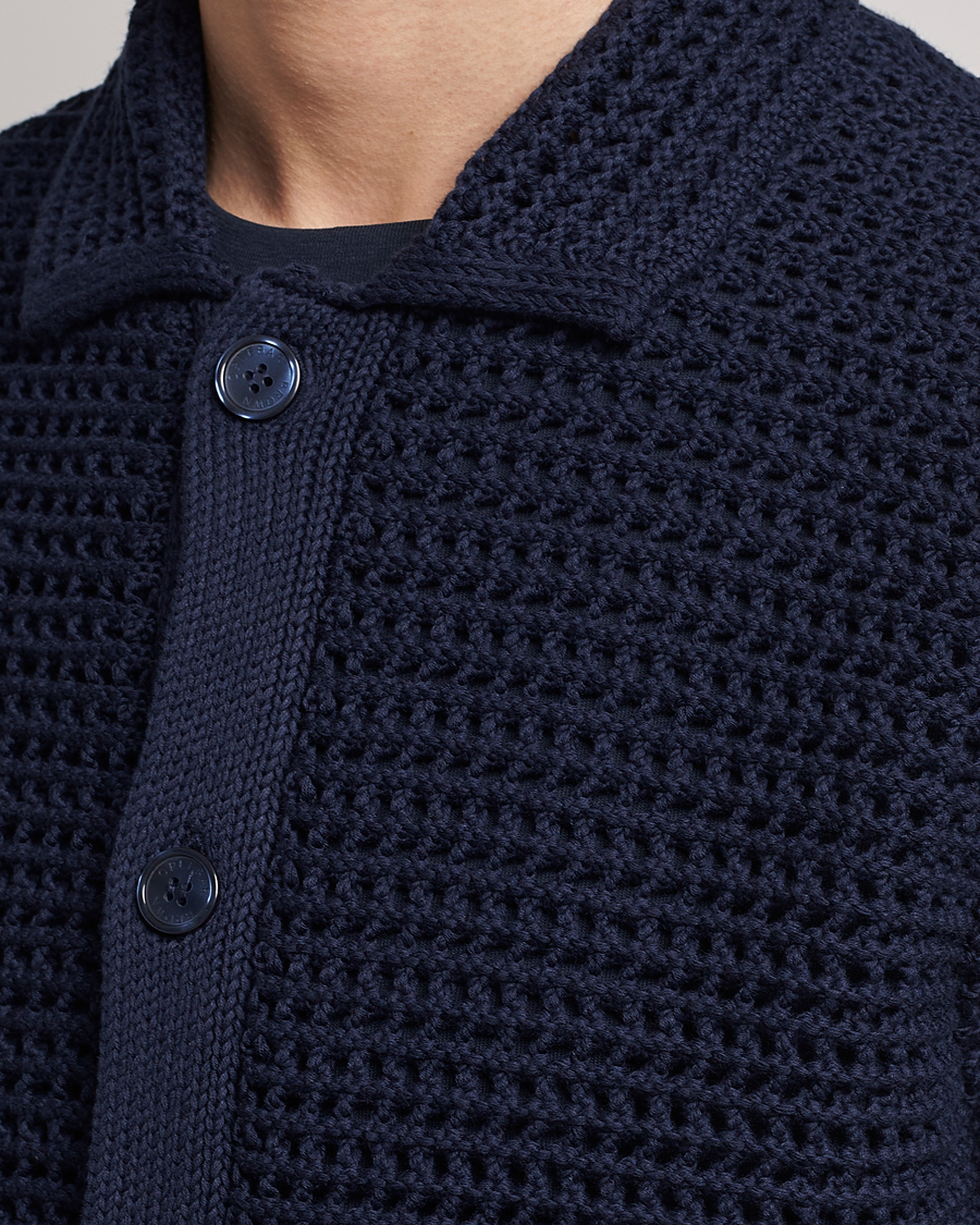 Herre | Skjorter | Orlebar Brown | Thomas Crochet Heavy Knitted Cotton Shirt Night Iris
