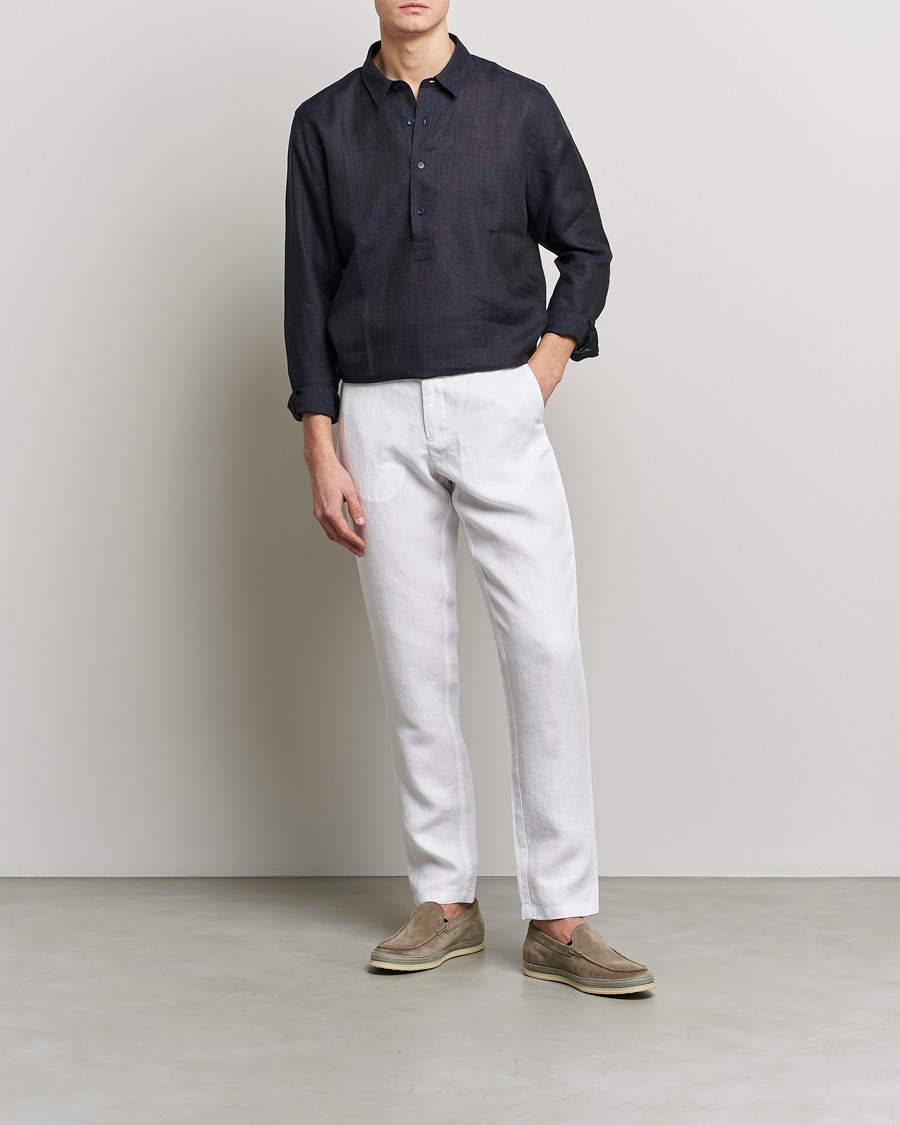 Herre | Skjorter | Orlebar Brown | Percy Smart Linen Shirt Dark Navy