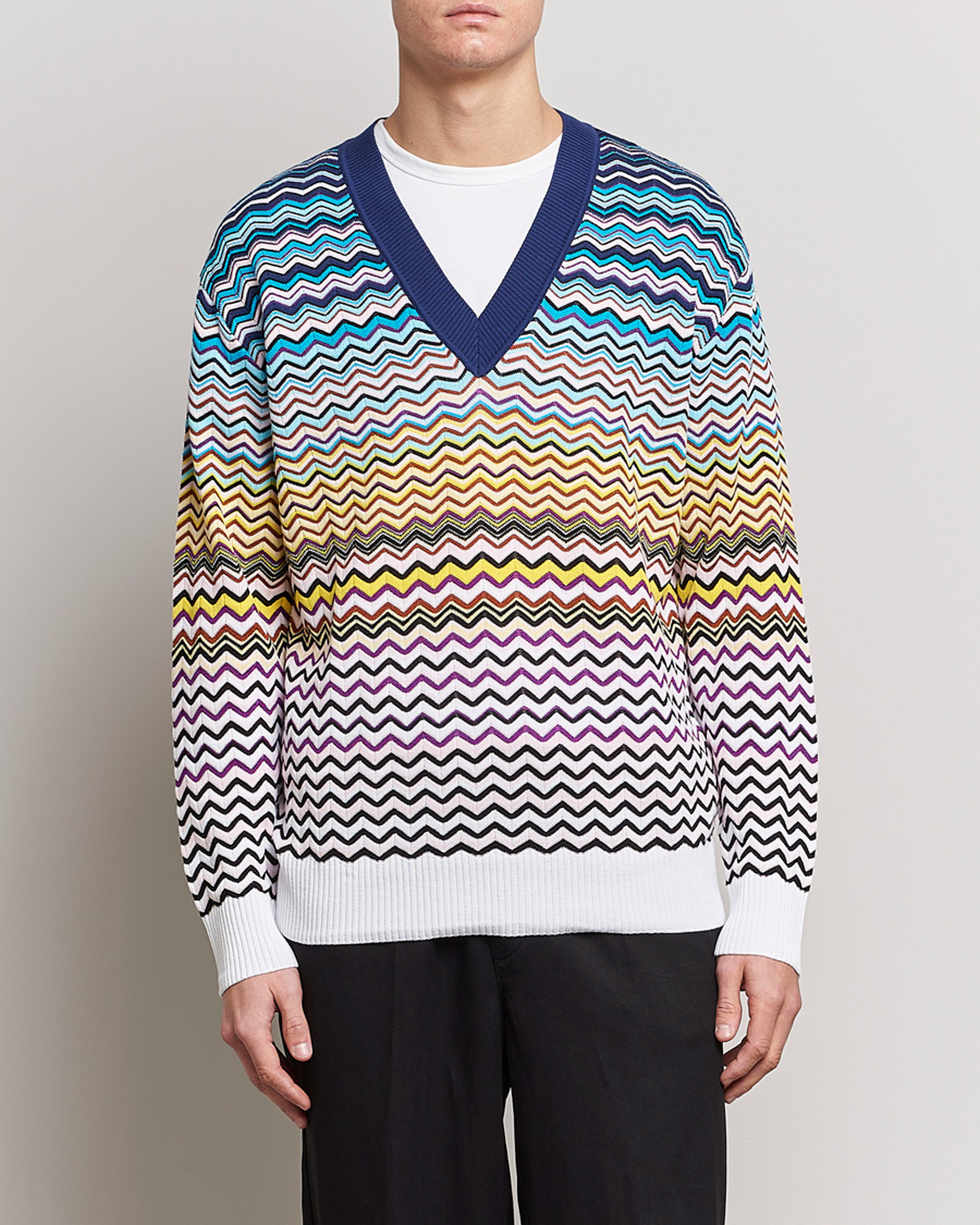 Herre |  | Missoni | V-Neck Chevron Sweater Blue/Yellow