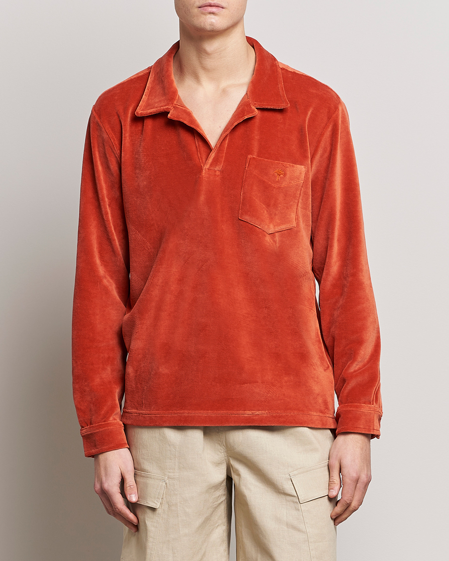 Herre |  | OAS | Long Sleeve Velour Shirt Burnt Orange