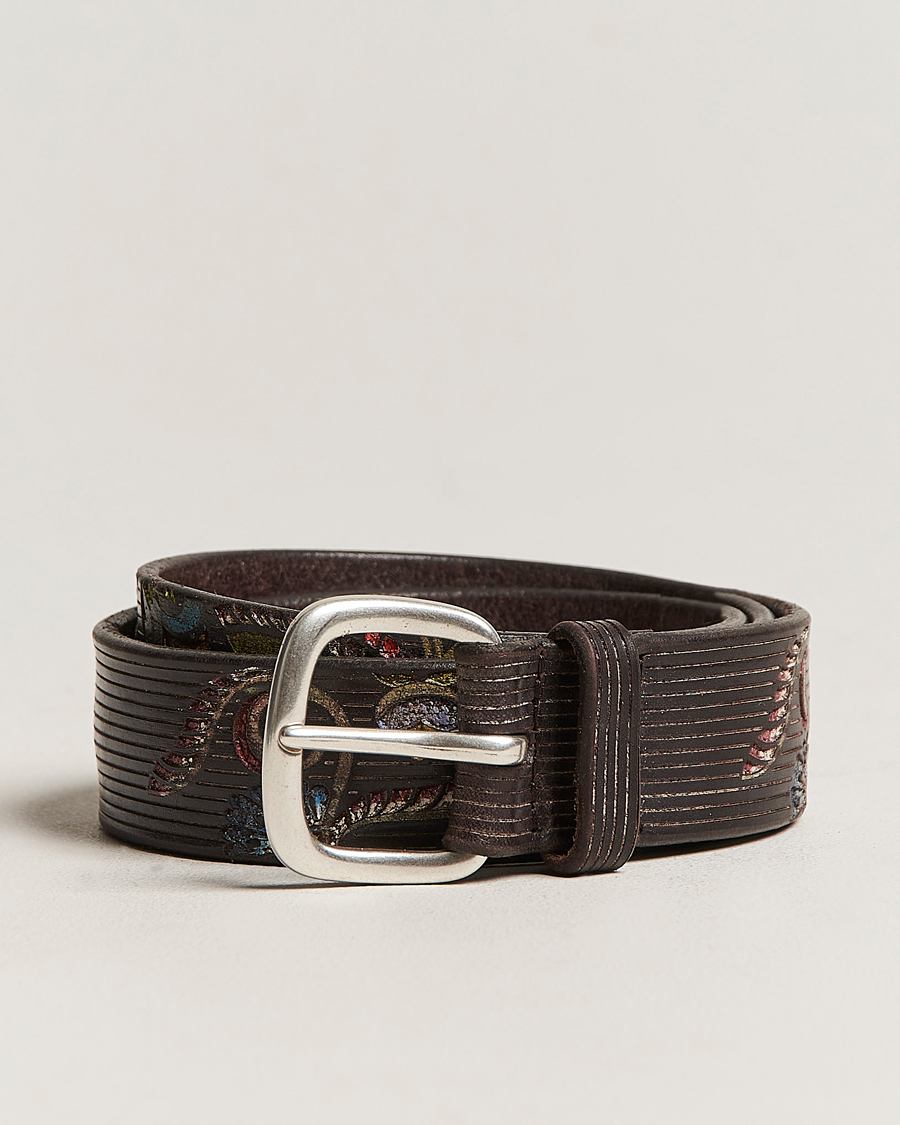 Herre | Orciani Paisley Hand Painted Leather Belt Dark Brown | Orciani | Paisley Hand Painted Leather Belt Dark Brown