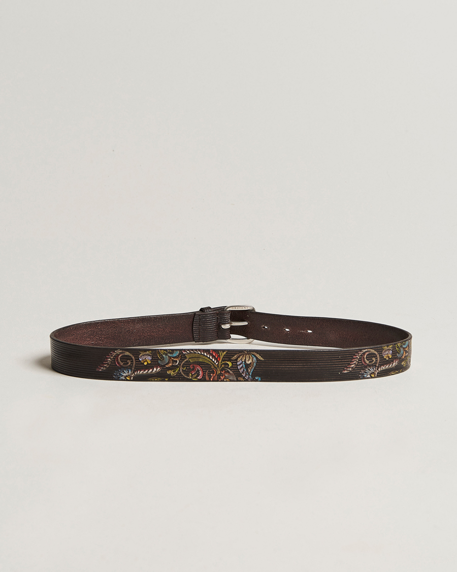 Herre | Orciani Paisley Hand Painted Leather Belt Dark Brown | Orciani | Paisley Hand Painted Leather Belt Dark Brown