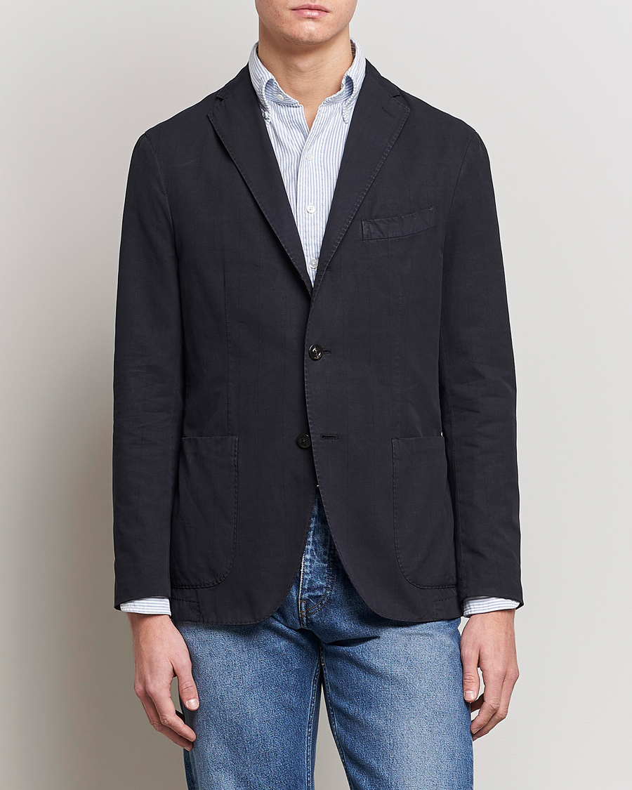Herre | Dressjakker | Boglioli | Cotton/Silk Prince Of Wales Check Blazer Navy