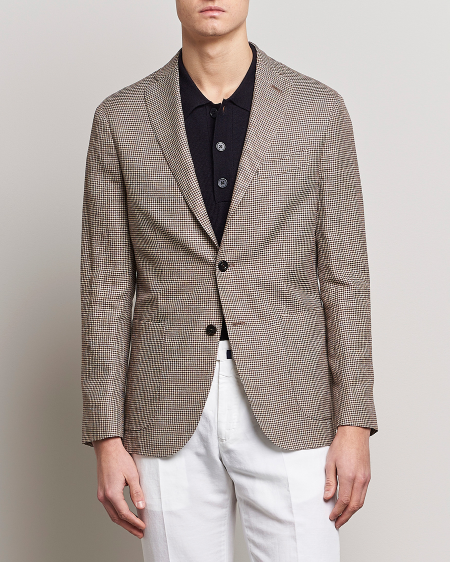 Herre | Ullblazer | Boglioli | Wool/Linen Houndstooth Blazer Beige