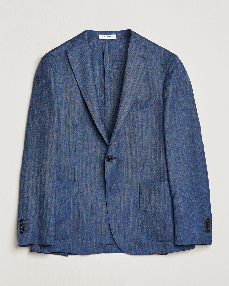 Herre | Dressjakker | Boglioli | Wool/Silk Herringbone Blazer Dark Blue