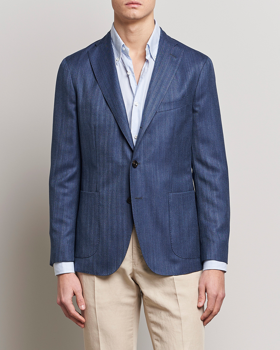 Herre | Ullblazer | Boglioli | Wool/Silk Herringbone Blazer Dark Blue