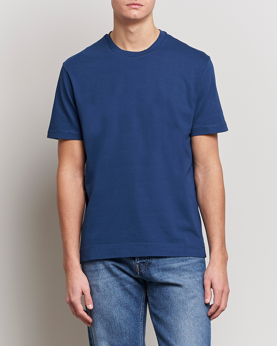 Herre | T-Shirts | Boglioli | Short Sleeve T-Shirt Washed Navy