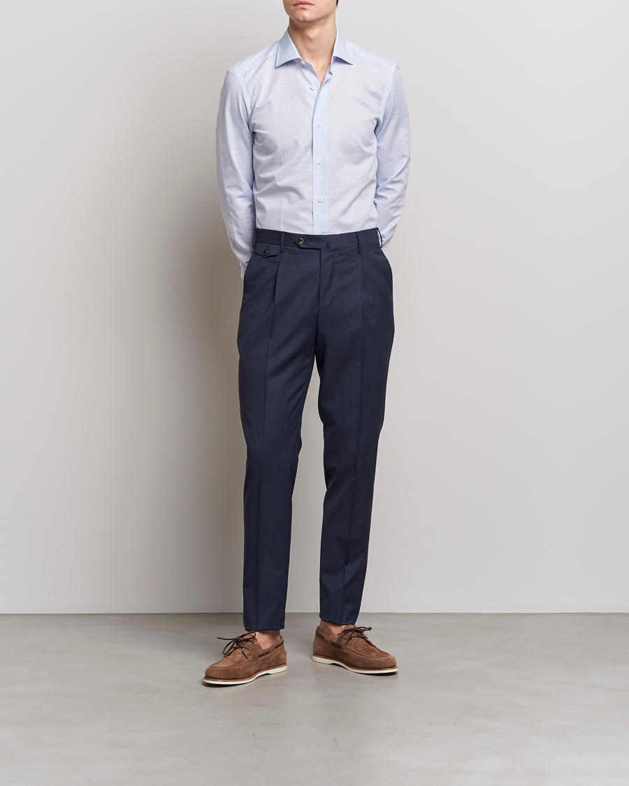 Herre | Skjorter | Mazzarelli | Soft Cotton/Linen Shirt Light Blue