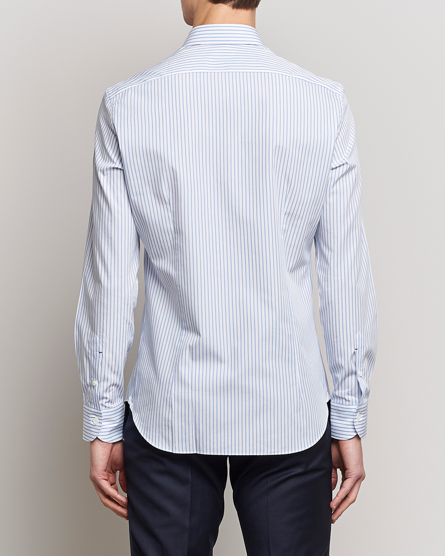 Herre | Skjorter | Mazzarelli | Soft Cotton Cut Away Shirt Light Blue Stripe