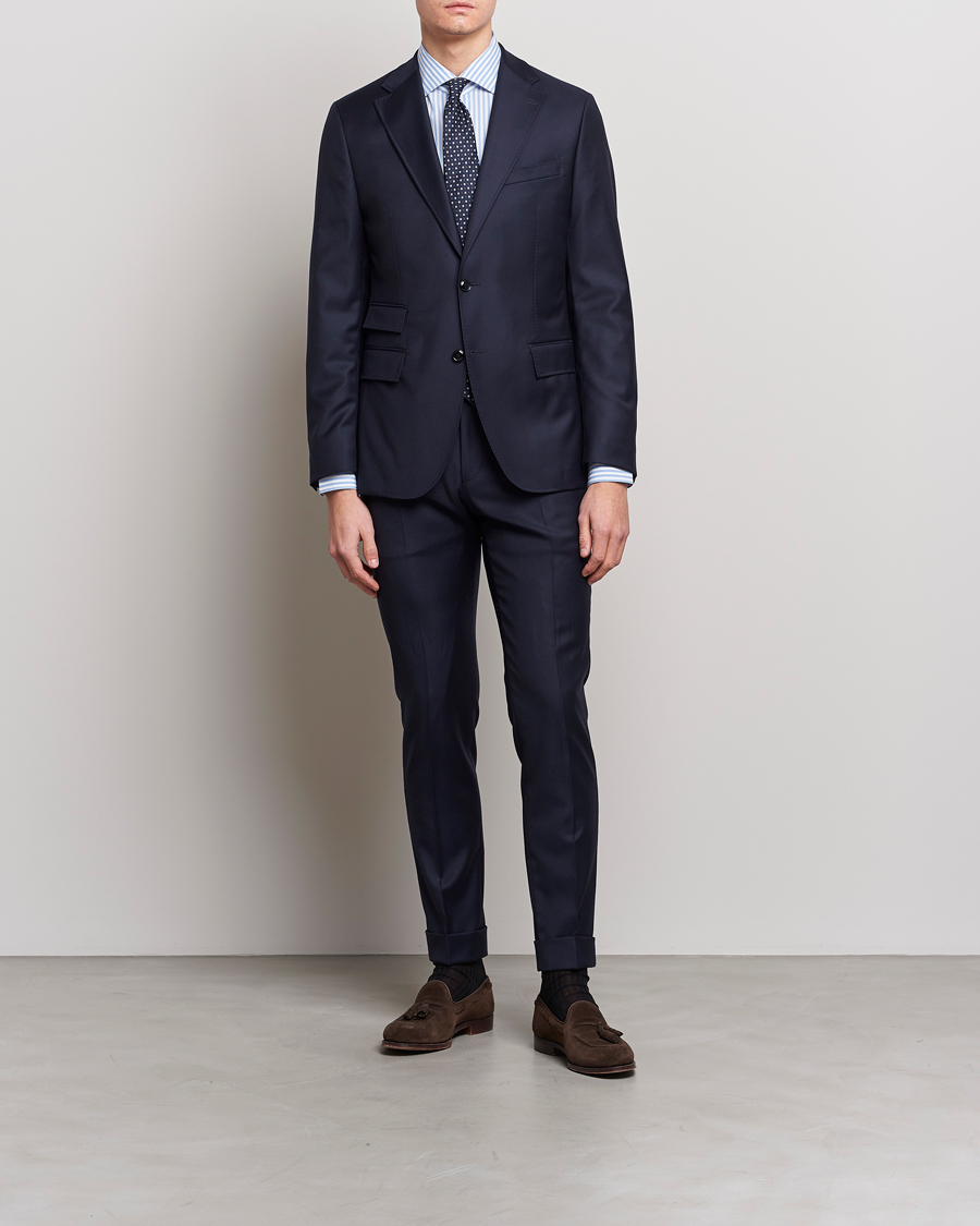 Herre | Skjorter | Mazzarelli | Soft Cotton Cut Away Shirt Blue Stripe