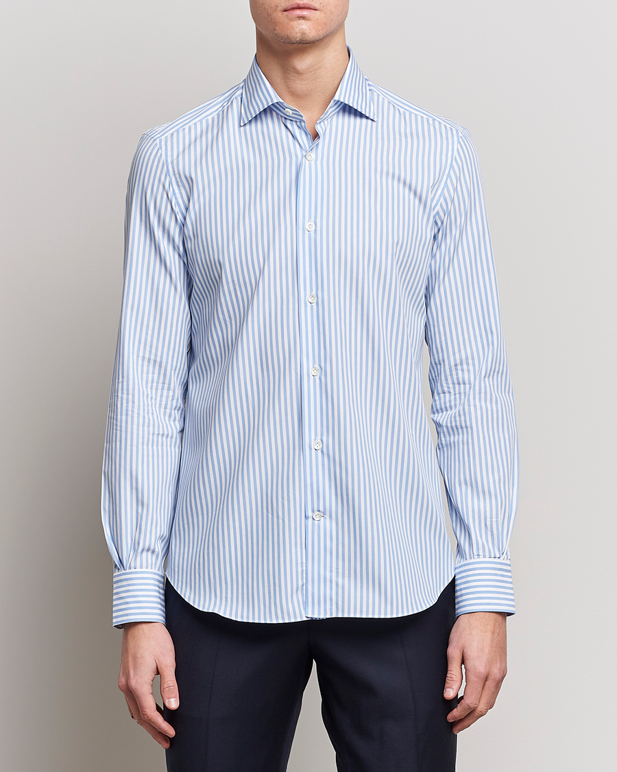 Herre | Klær | Mazzarelli | Soft Cotton Cut Away Shirt Blue Stripe