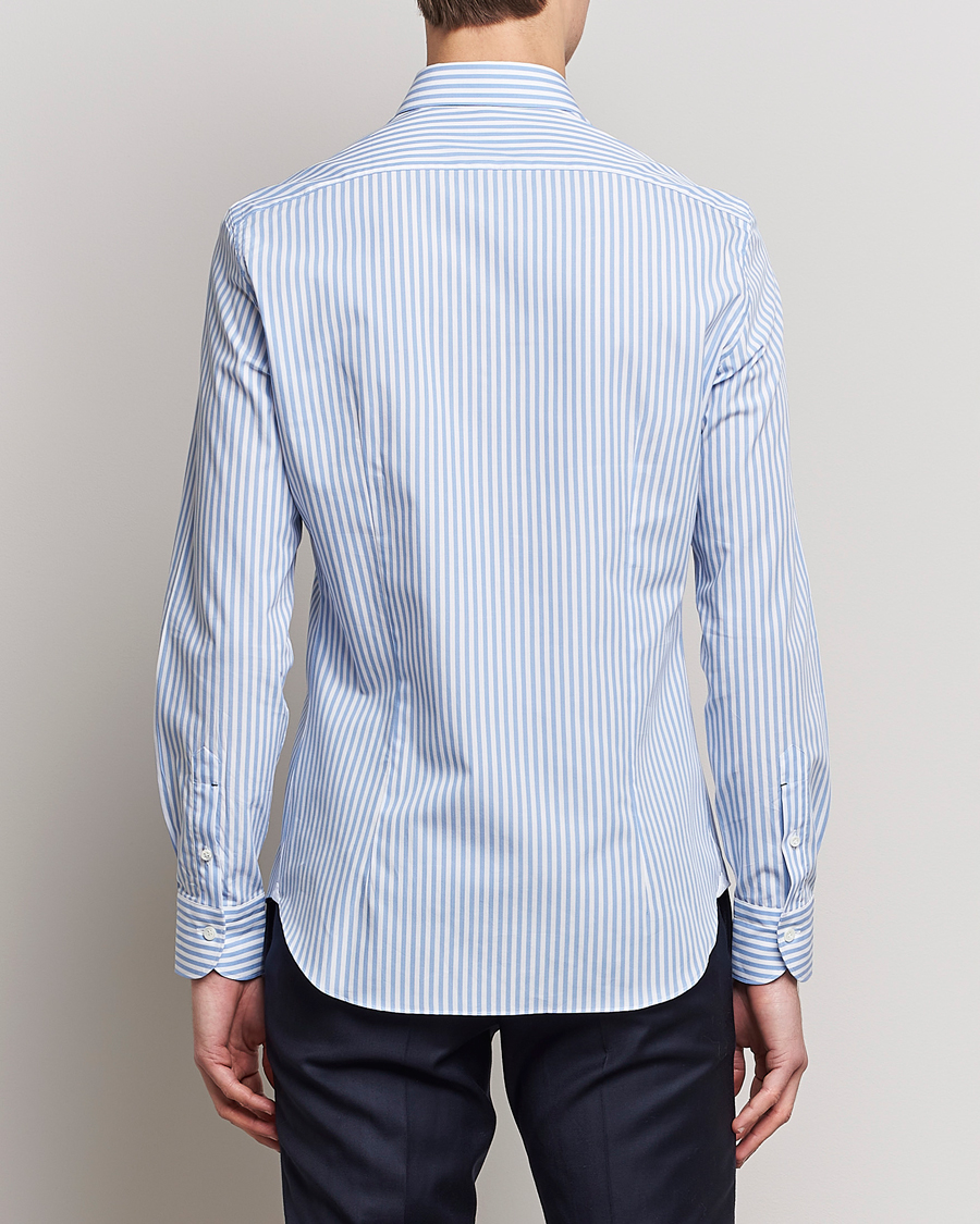 Herre | Skjorter | Mazzarelli | Soft Cotton Cut Away Shirt Blue Stripe