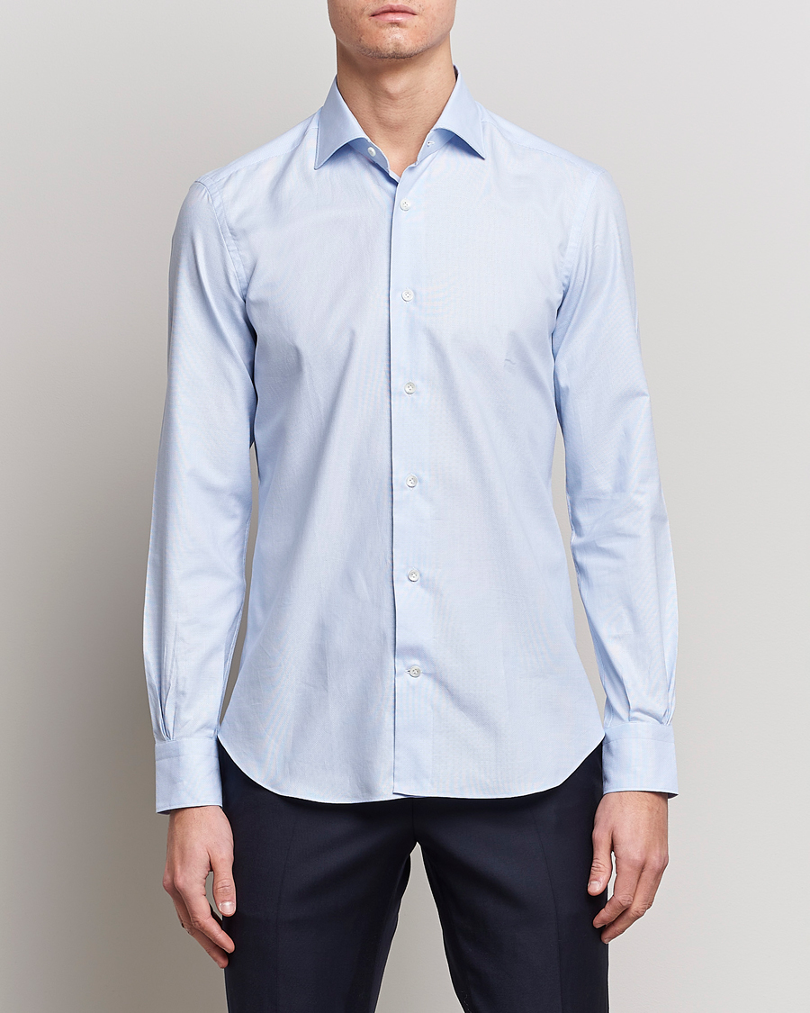 Herre |  | Mazzarelli | Soft Cotton Microweave Shirt Light Blue