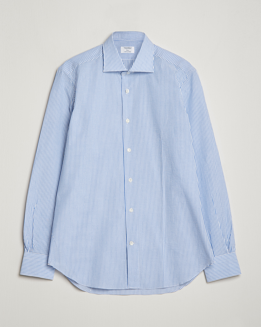 Herre | Skjorter | Mazzarelli | Soft Seersucker Shirt Light Blue Stripe