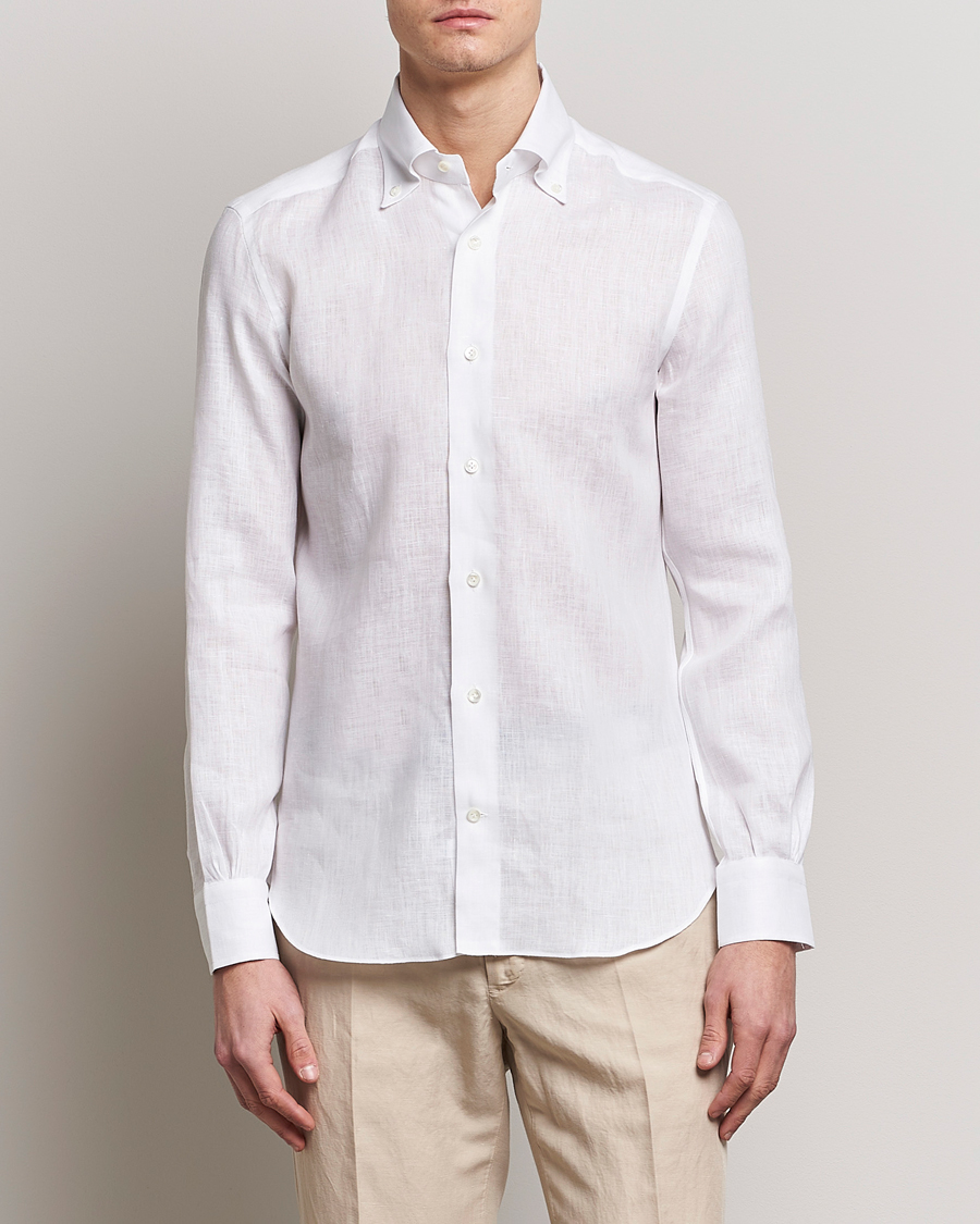 Herre |  | Mazzarelli | Soft Linen Button Down Shirt White