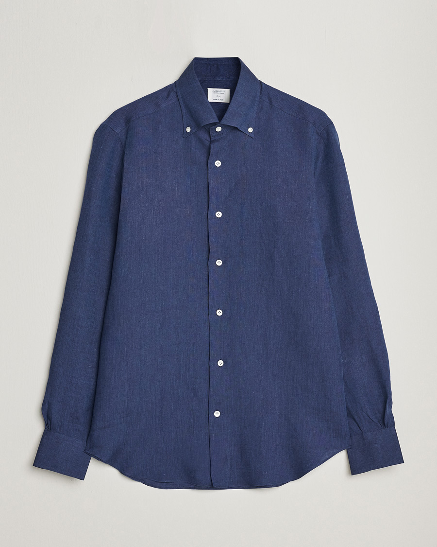 Herre | Skjorter | Mazzarelli | Soft Linen Button Down Shirt Navy