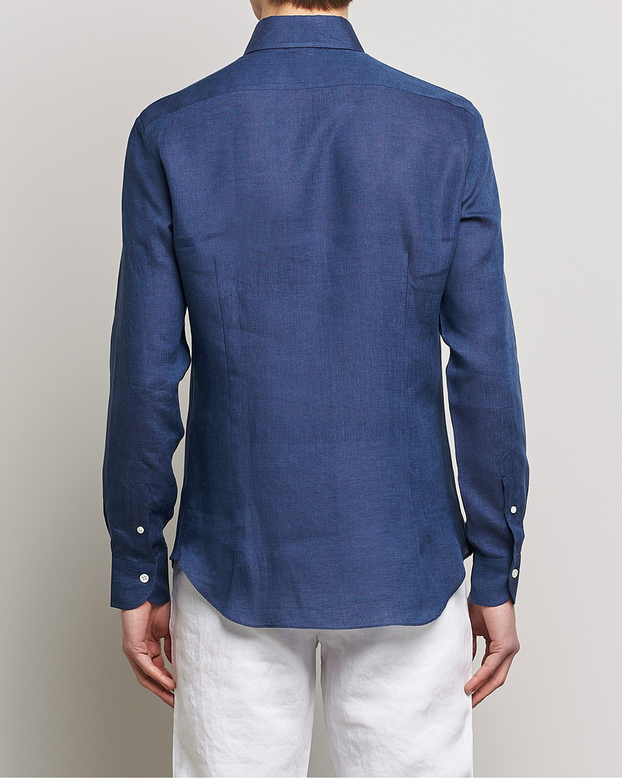 Herre | Skjorter | Mazzarelli | Soft Linen Button Down Shirt Navy