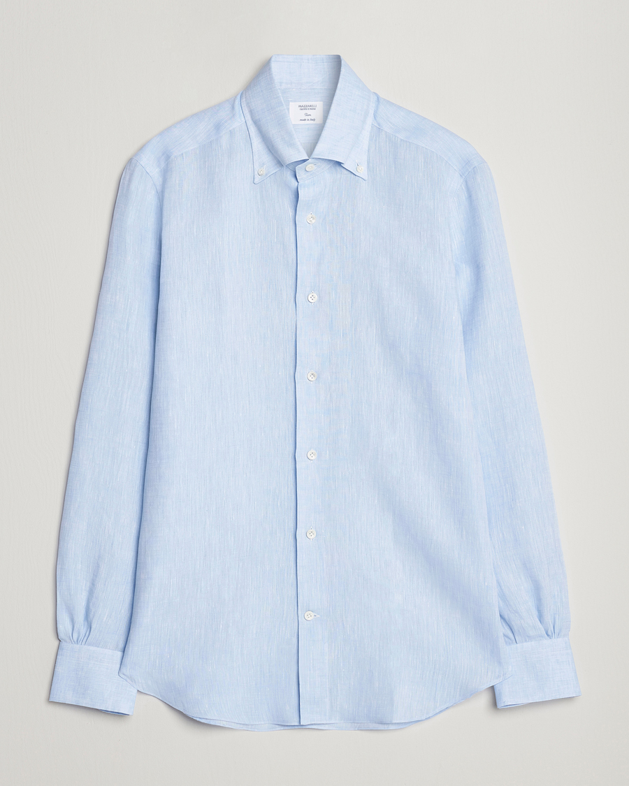Herre | Skjorter | Mazzarelli | Soft Linen Button Down Shirt Light Blue