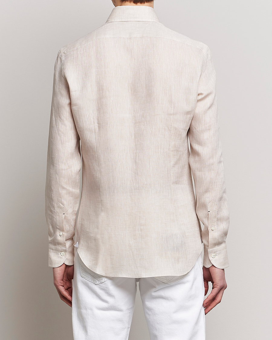 Herre | Skjorter | Mazzarelli | Soft Linen Button Down Shirt Beige