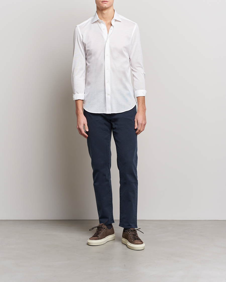 Herre | Skjorter | Mazzarelli | Soft Washed Piquet Shirt White