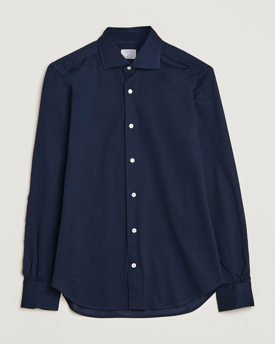 Herre | Skjorter | Mazzarelli | Soft Washed Piquet Shirt Navy