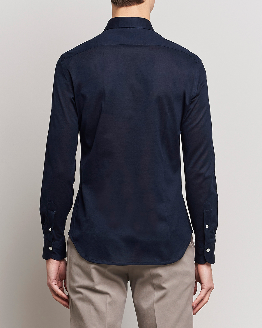 Herre | Skjorter | Mazzarelli | Soft Washed Piquet Shirt Navy
