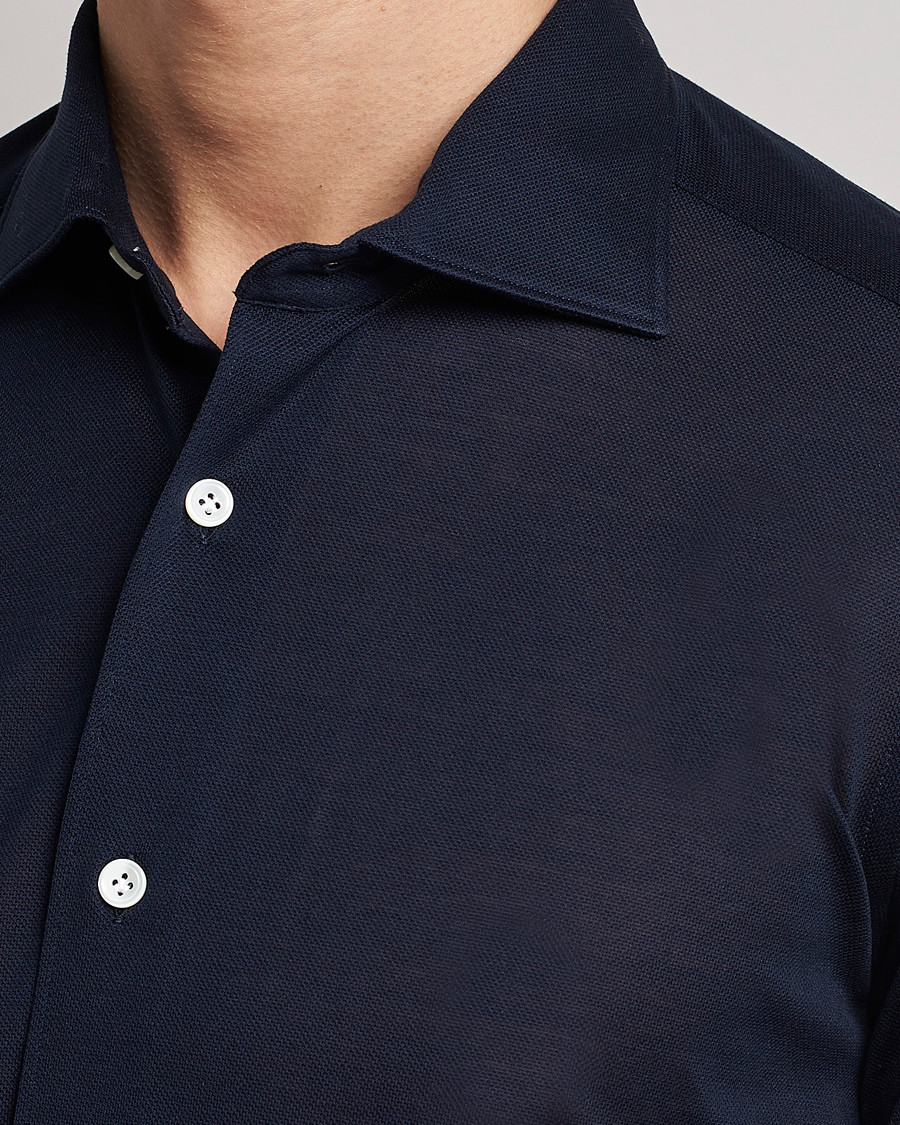 Herre | Skjorter | Mazzarelli | Soft Washed Piquet Shirt Navy