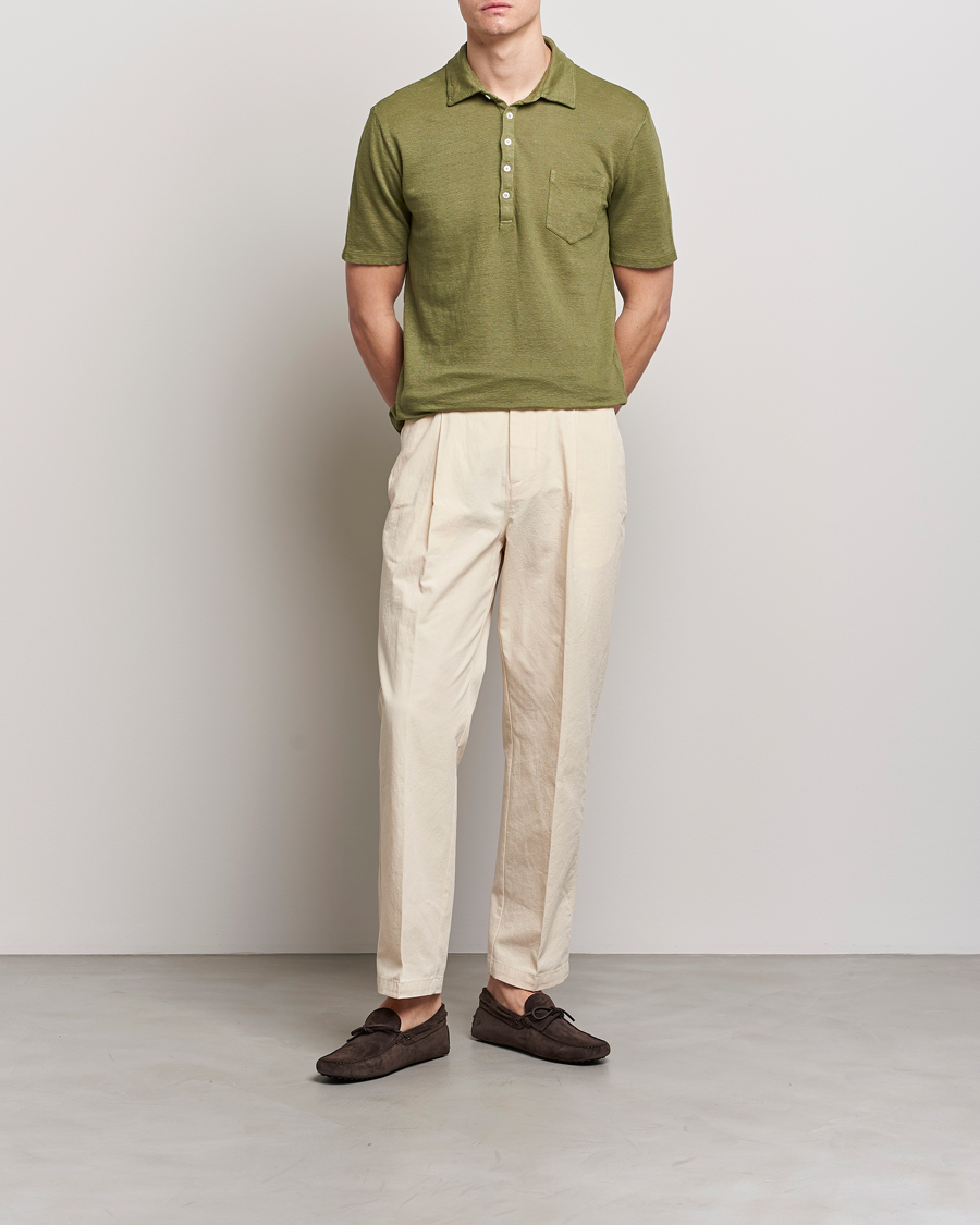 Herre | Pikéer | Massimo Alba | Wembley Linen Polo Green Desert