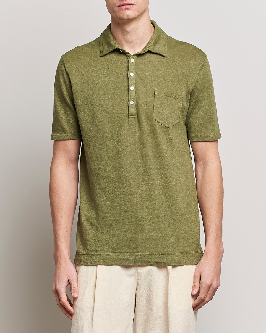 Herre | Pikéer | Massimo Alba | Wembley Linen Polo Green Desert