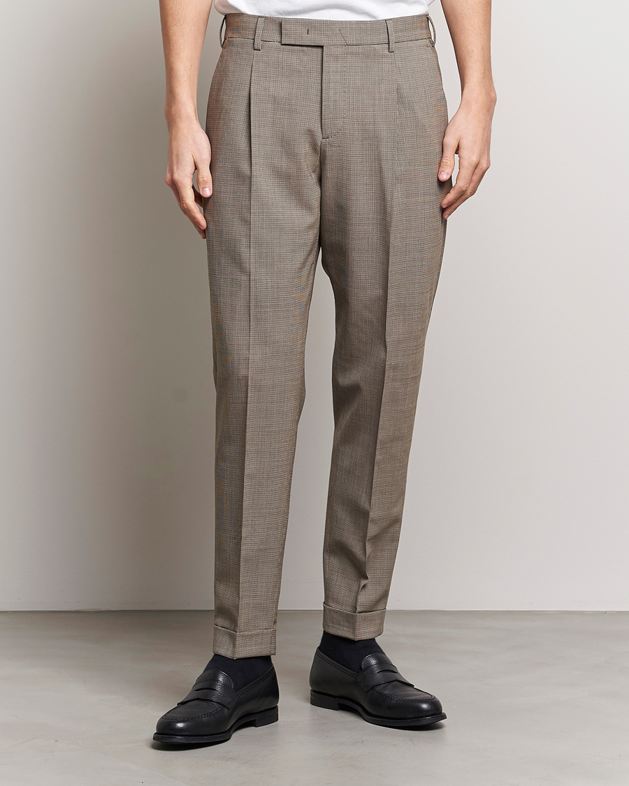 Herre |  | PT01 | Slim Fit Pleated Soft Wool Trousers Beige