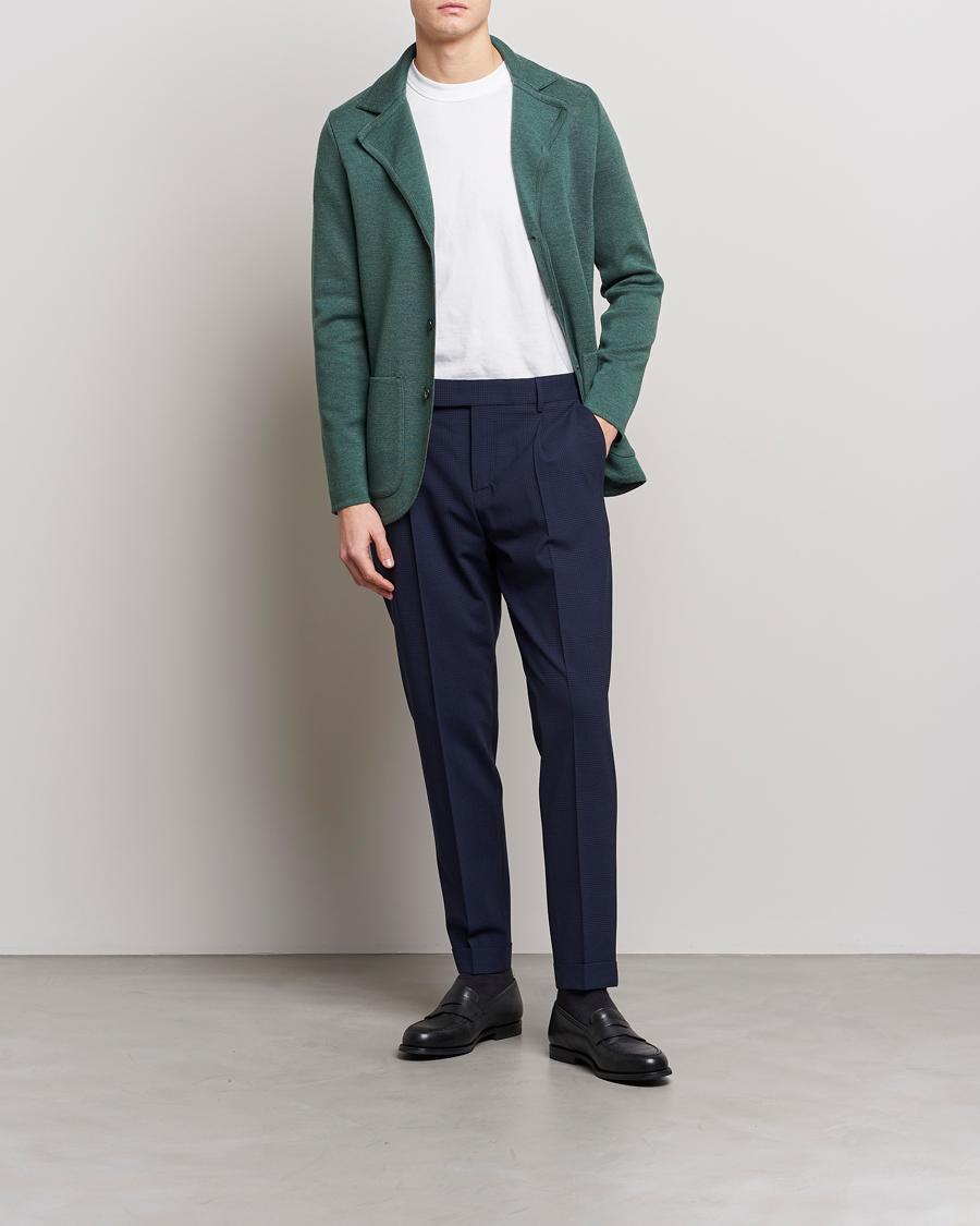 Herre | Bukser | PT01 | Slim Fit Pleated Glencheck Wool Trousers Navy