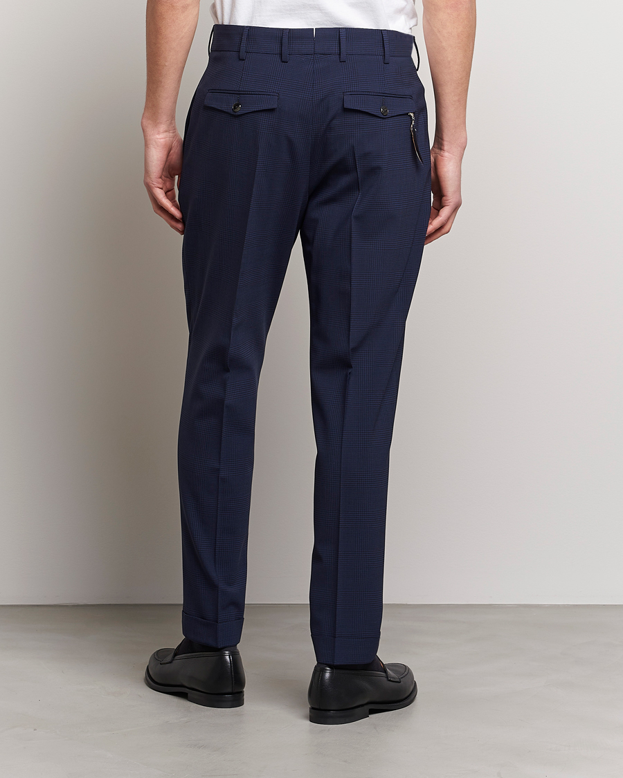 Herre | Bukser | PT01 | Slim Fit Pleated Glencheck Wool Trousers Navy