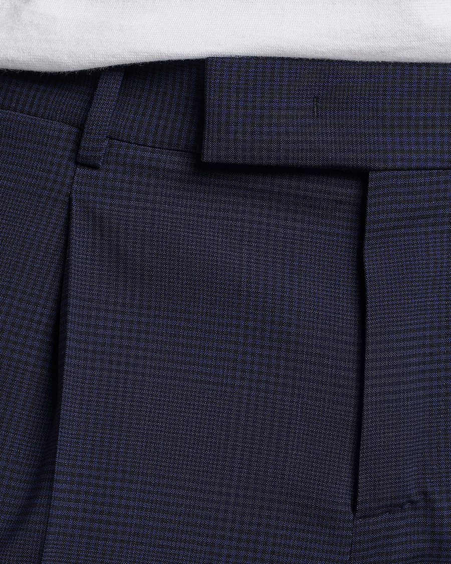 Herre | Bukser | PT01 | Slim Fit Pleated Glencheck Wool Trousers Navy