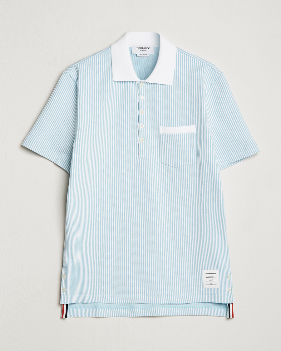 Herre | Pikéer | Thom Browne | Short Sleeve Seersucker Polo Light Blue