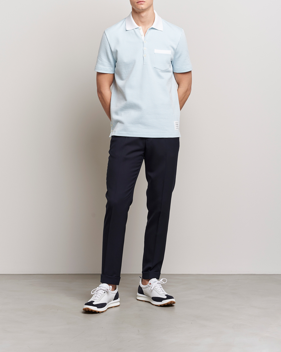 Herre | Pikéer | Thom Browne | Short Sleeve Seersucker Polo Light Blue