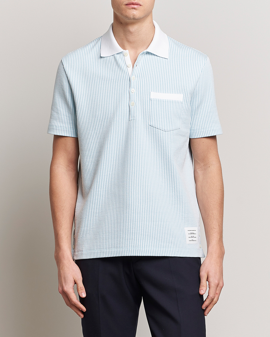 Herre | Pikéer | Thom Browne | Short Sleeve Seersucker Polo Light Blue