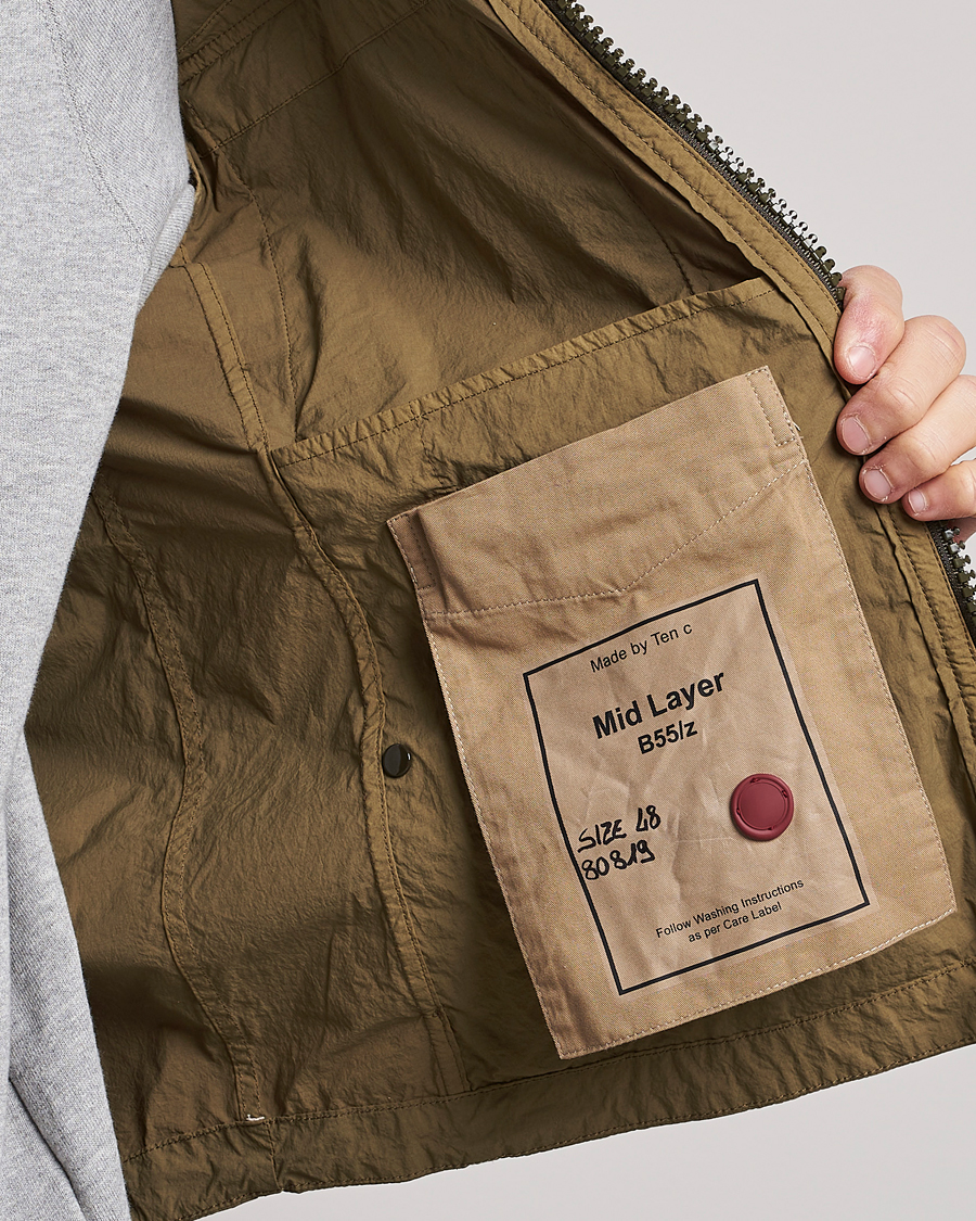 Herre | Jakker | Ten c | Garment Dyed Nylon Hooded Jacket Olive