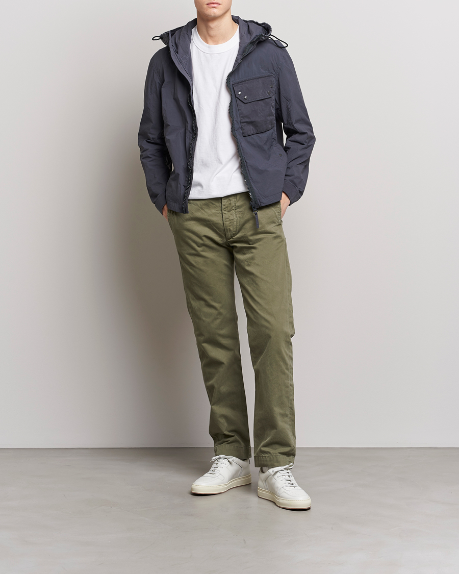 Herre | Jakker | Ten c | Garment Dyed Nylon Hooded Jacket Blue Grey