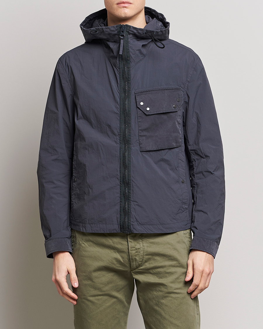 Herre | Ten c | Ten c | Garment Dyed Nylon Hooded Jacket Blue Grey