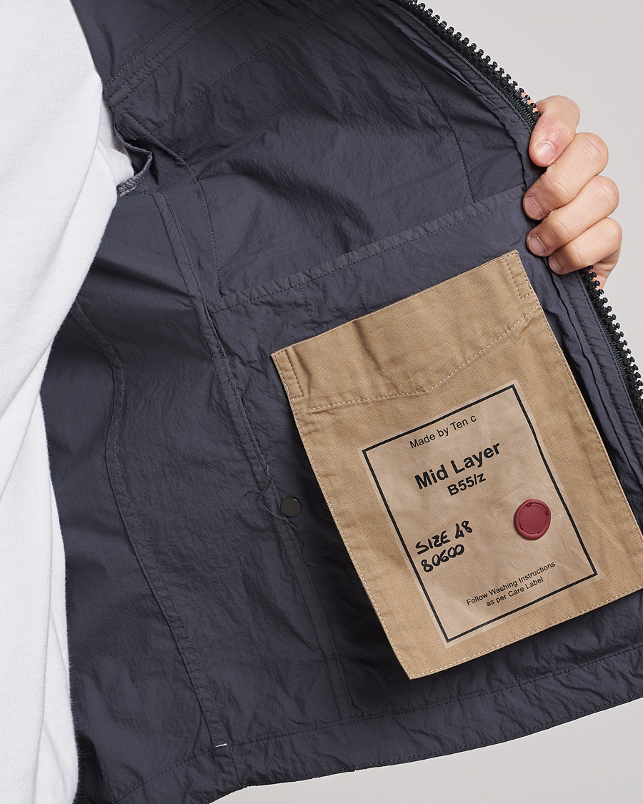 Herre | Jakker | Ten c | Garment Dyed Nylon Hooded Jacket Blue Grey