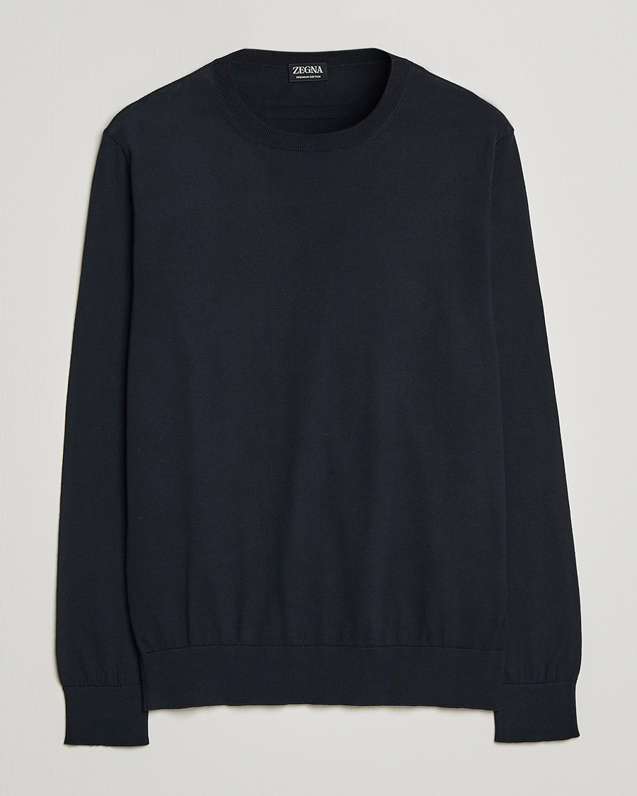 Herre | Gensere | Zegna | Premium Cotton Crew Neck Sweater Navy
