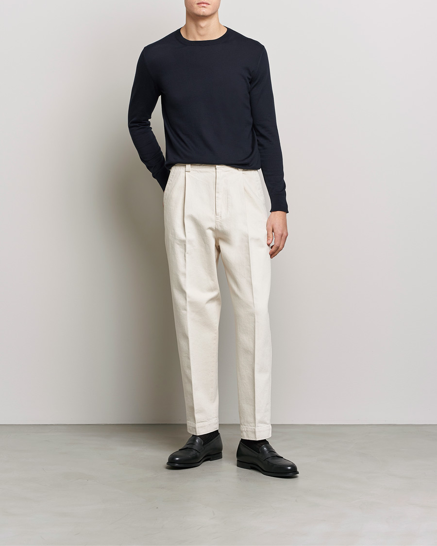 Herre | Gensere | Zegna | Premium Cotton Crew Neck Sweater Navy