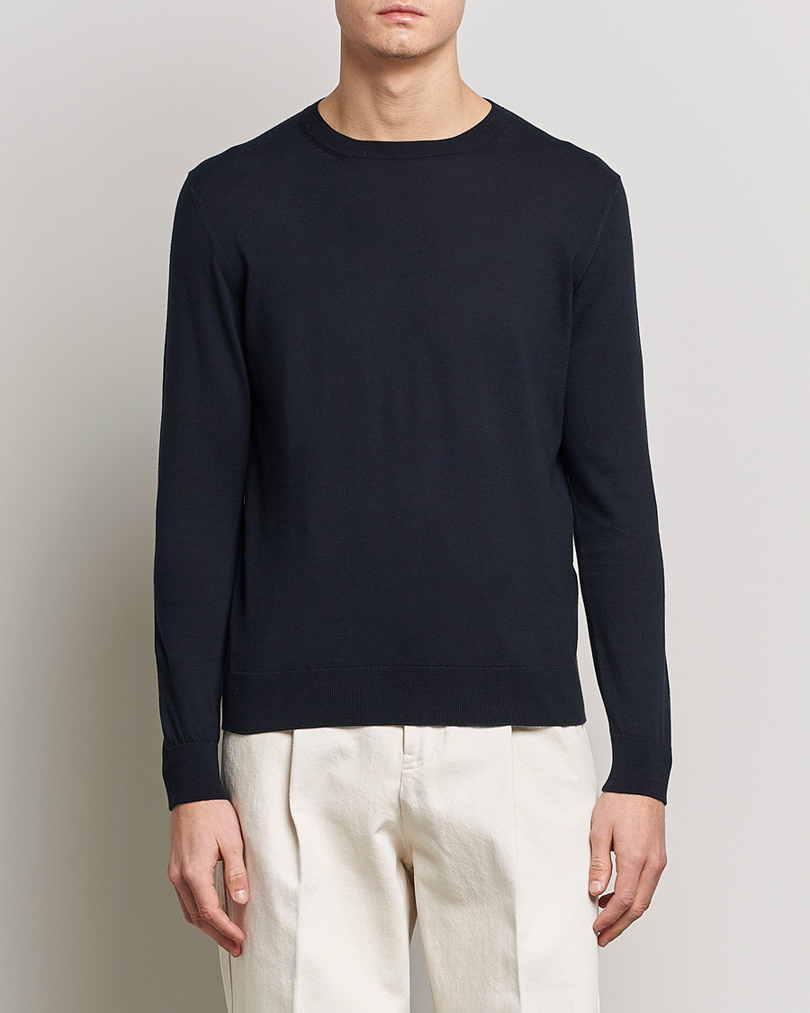 Herre | Gensere | Zegna | Premium Cotton Crew Neck Sweater Navy
