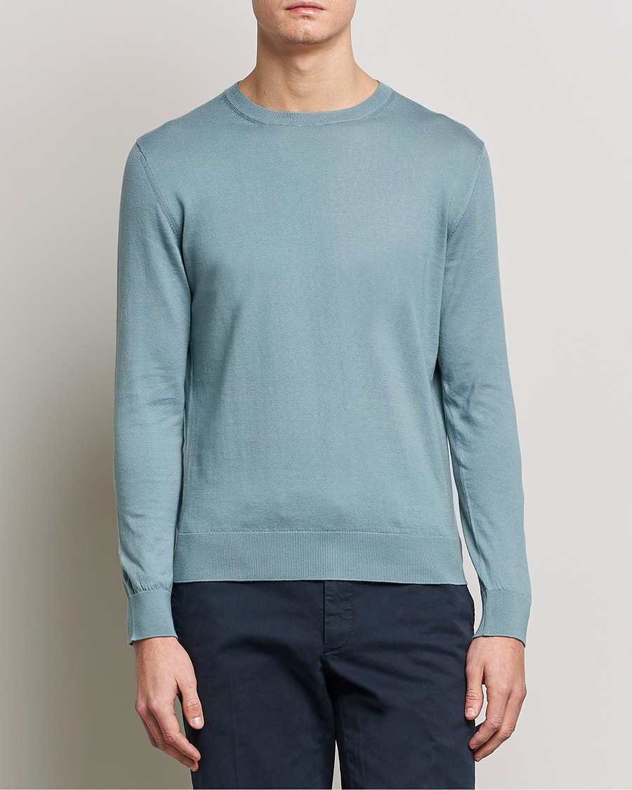 Herre |  | Zegna | Premium Cotton Crew Neck Sweater Teal