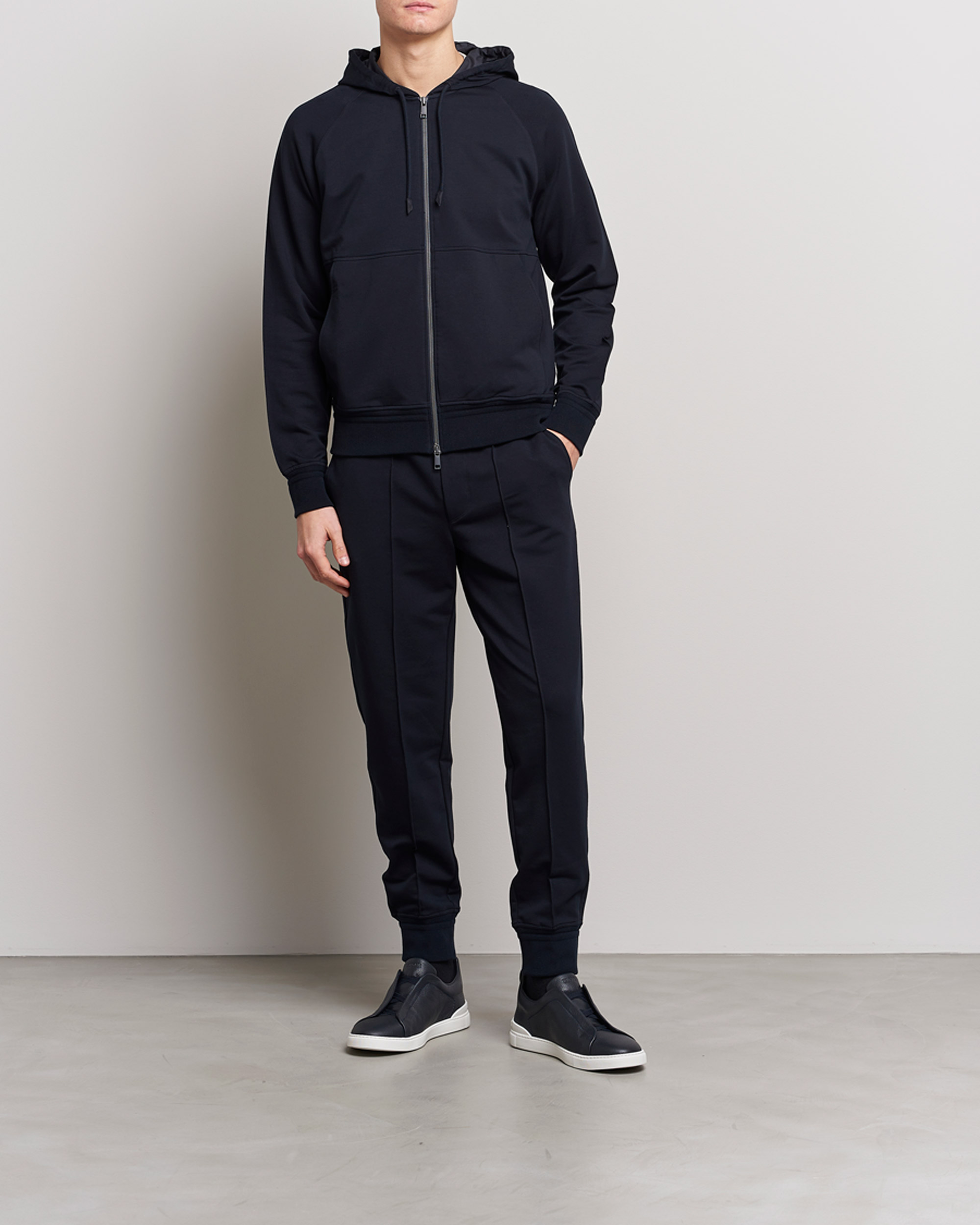 Herre | Gensere | Zegna | Cotton Stretch Zip Hoodie Navy