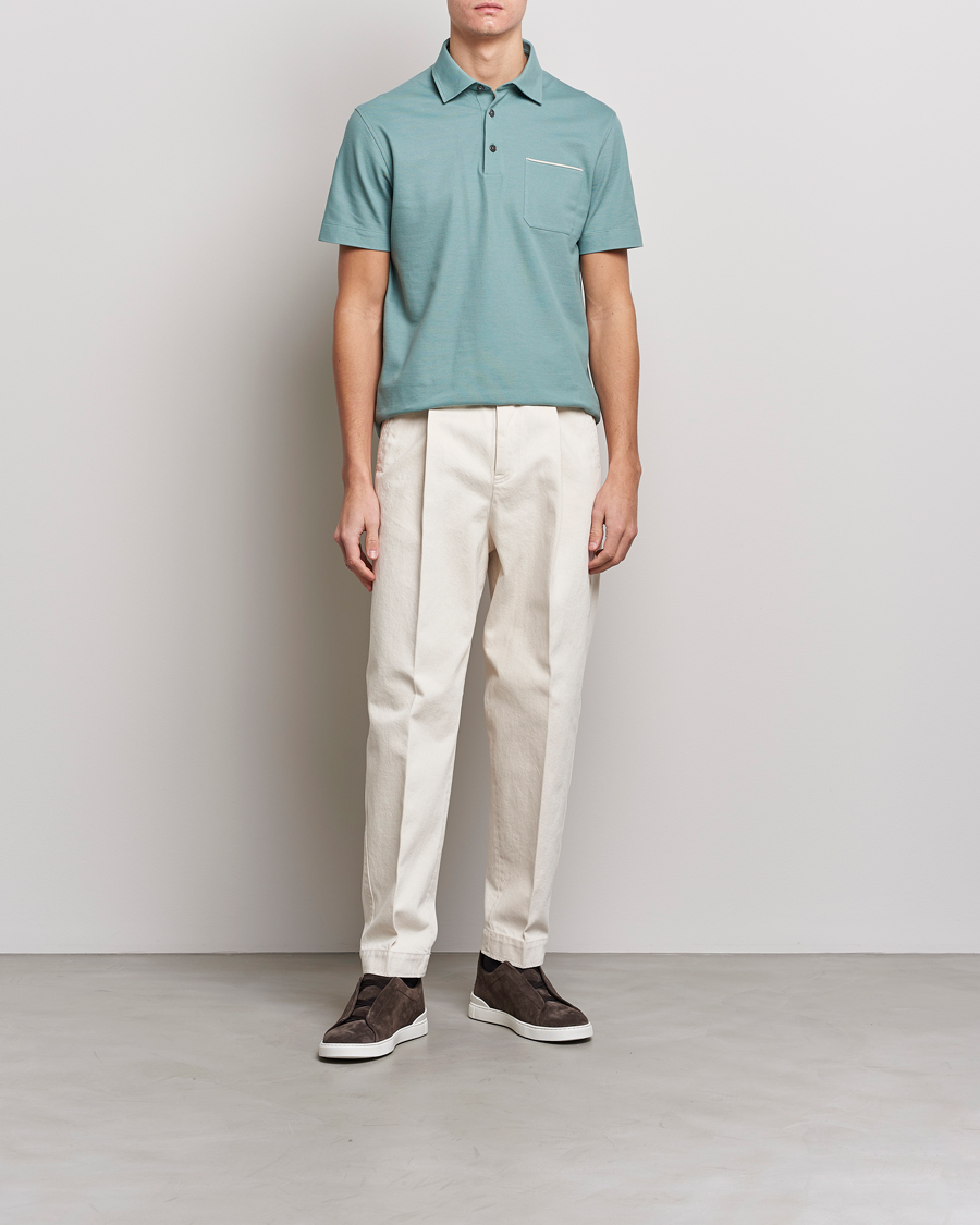 Herre | Pikéer | Zegna | Short Sleeve Pocket Polo Teal