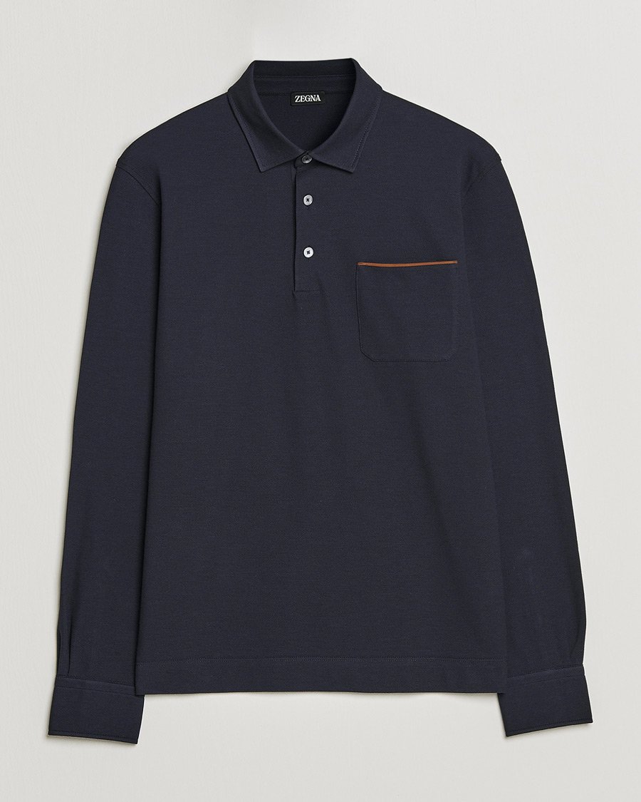 Herre | Gensere | Zegna | Long Sleeve Pocket Polo Navy